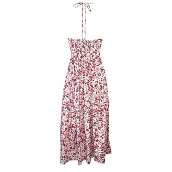 Jason WU Halter Strapless Floral Smocked Midi Dress in Pink Brown Women's Small - Picture 8 of 15